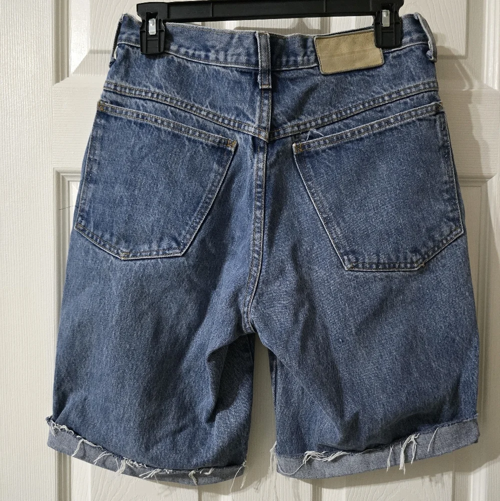 Vintage 90s Marithe Francois Girbaud Femme Stonewash Denim Long Cut-Off Shorts.